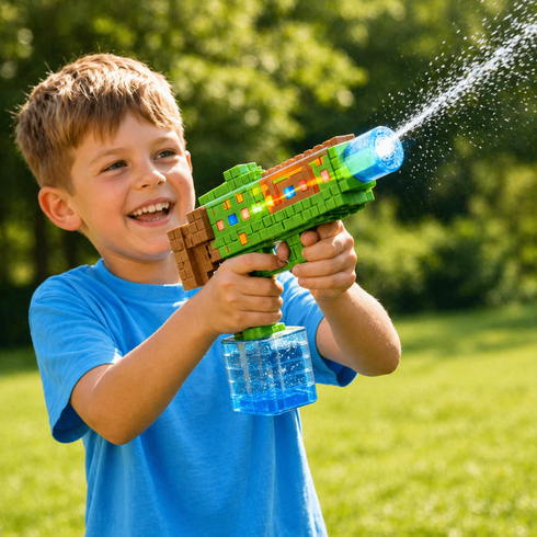 Водяной электрический пистолет со светом / Водяной автомат Electric Water Gun / Водяной бластер с баком для воды