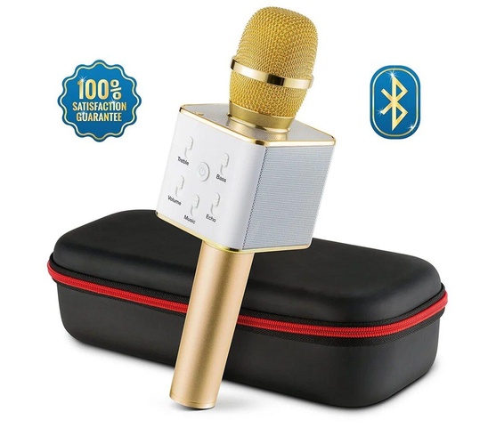 Беспроводной караоке микрофон Q7, Bluetooth караоке-микрофон в чехле Золотой