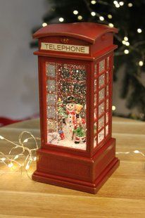 Настольный новогодний музыкальный ночник "Телефонная будка" 20 см. WDL-2102B. Ночник на батарейках