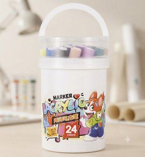 Акварельные маркеры 24 Water color pen / Набор маркеров в белом ведерке / Художественные маркеры