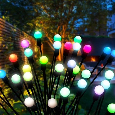 Сонячний ліхтар для саду 70см 6 LED / Садовий світильник Світлячок різнобарвний 2шт