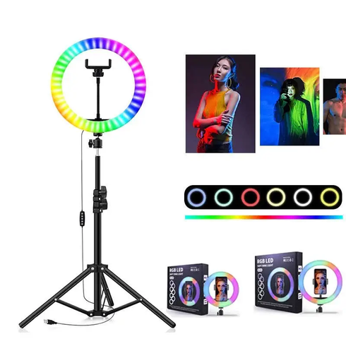 Кольцевая лампа со Штативом RGB 36 см,Светодиодная LED лампа,Кольцевой свет,Разноцветная лампа блогера