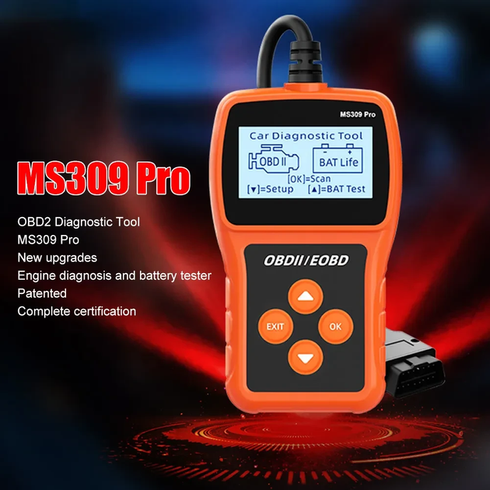 Сканер OBD2, діагностичний інструмент, зчитувач кодів несправностей, тестер акумулятора MS309PRO