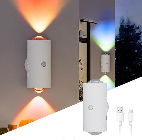 Умный настенный ночник с датчиком движения и RGB-подсветкой 1500 мАч / Аккумуляторный фонарь для лестницы / Беспроводная магнитная настенная лампа 11см