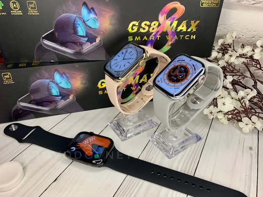 Смарт часы 8 серии Smart Watch GS8 Мах 45mm украинское меню с функцией звонка безрамочный дисплей Черный