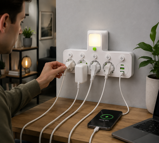 Сетевой фильтр 4 розетки + USB/адаптер на 4 розетки + USB с индивидуальными кнопками и LED-подсветкой Белый