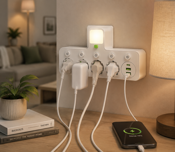 Сетевой фильтр 4 розетки + USB/адаптер на 4 розетки + USB с индивидуальными кнопками и LED-подсветкой Белый