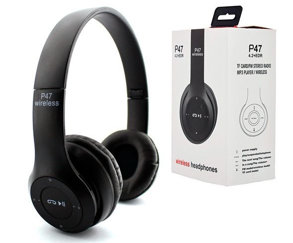 Беспроводные черные Наушники Wireless P-47 Bluetooth + MicroSD + FM Радио