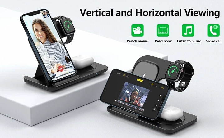 Зарядная станция 3в1 / Беспроводное зарядное устройство 3в1 для смартфона/смарт-часов/наушников