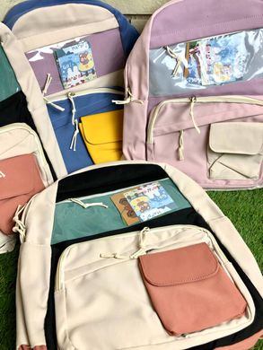 Рюкзак с прозрачным карманом школьный стильный,спортивный,подростковый рюкзак Розовый