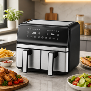Двухкамерная аэрофритюрница Sokany SK-10041 10 л / Аэрогриль с сенсорным управлением на 10 программ 3000 Вт