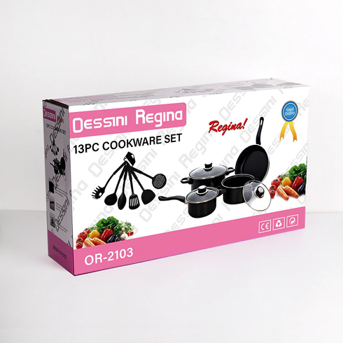 Немає 1 кришки Набір посуду Dessini (13 предметів) Кухонний комплект посуду для дому, Черный