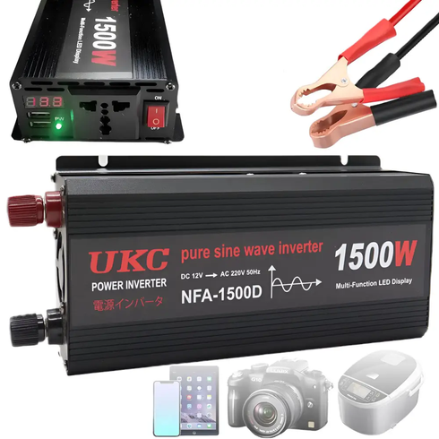 Автомобильный инвертор 1500 Вт, 12&ndash;220 В, 2&times;USB, чистый синус / Инвертор для котла и техники