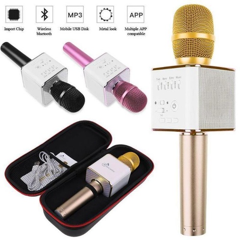 Беспроводной караоке микрофон Q7, Bluetooth караоке-микрофон в чехле Розовый