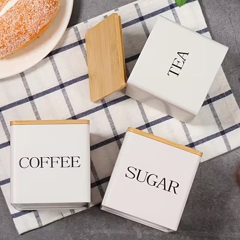 Набор банок для хранения &laquo;Sugar/Coffee/Tea&raquo; с бамбуковыми крышками и подставкой