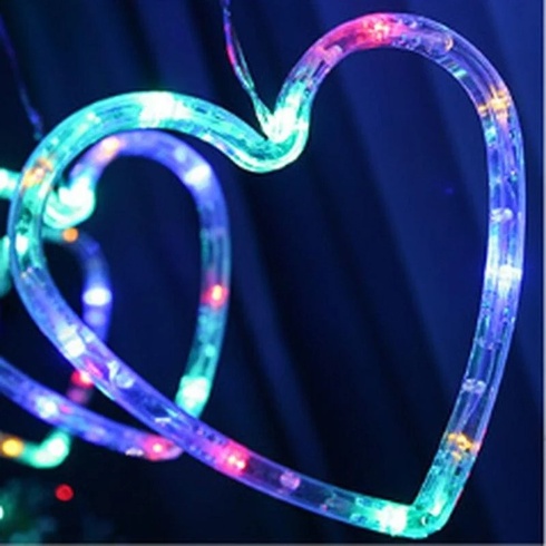 Светодиодная новогодняя гирлянда штора Сердца с пультом 12 предметов Разноцветный