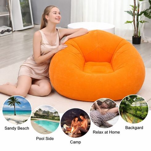 Надувне крісло-пуф Inflatable Sofa / Надувне крісло-мішок 110&times;110&times;85 см Помаранчевий