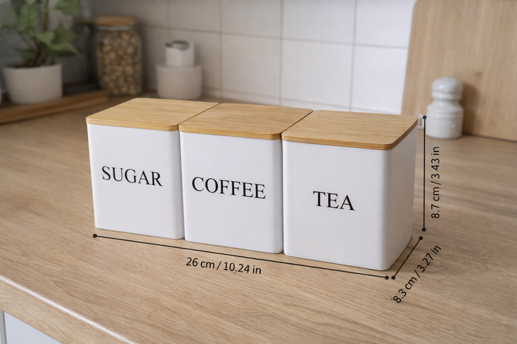 Набор банок для хранения &laquo;Sugar/Coffee/Tea&raquo; с бамбуковыми крышками и подставкой