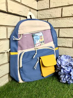 Рюкзак с прозрачным карманом школьный стильный,спортивный,подростковый рюкзак Голубой