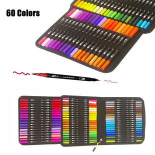 Акварельные маркеры-кисти, 60 цветов, двойной наконечник, художественные маркеры, фломастеры-скетчбуки для рисования