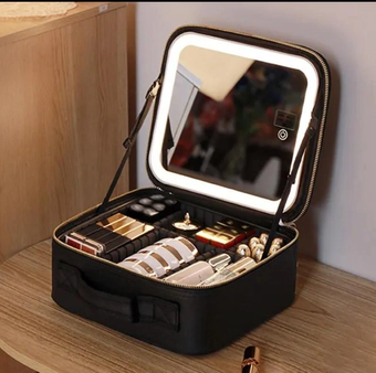 Дорожня косметичка-валіза з LED дзеркалом black