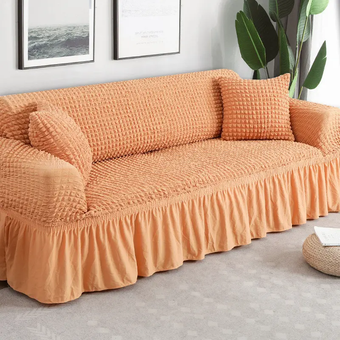 Натяжной чехол на диван и два кресла Турция, универсальный чехол , накидка на диван персиковый