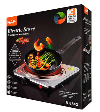 Електрична плита RAF 8843 1000W, Стальной/Черный