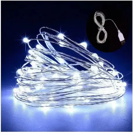 Гірлянда нитка Роса від USB, 30м, 300LED , Холодний білий / Світлодіодна новорічна гірлянда