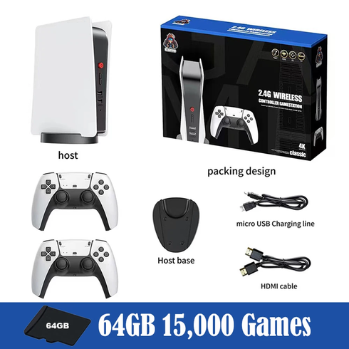 Игровая приставка Беспроводная телевизионная игровая консоль HappyJoe White M5, 64 ГБ, 15000+ игр, поддержка PS1 / MAME / GBA