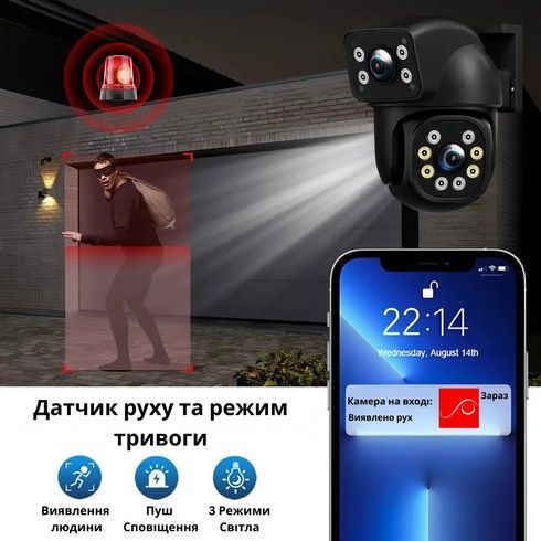 Подвійна вулична Wi-Fi камера відеоспостереження 2+2 Мп E390 + Led підсвічування IP66 (Eyes390)