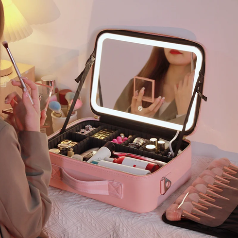 Дорожня косметичка-валіза з LED дзеркалом black