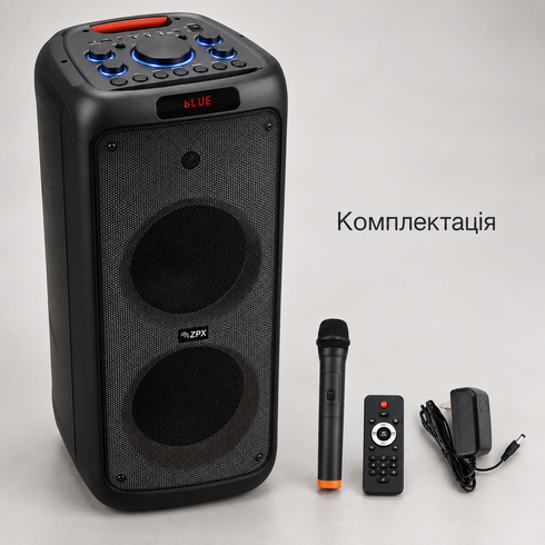 Аккумуляторная портативная колонка ZPX ZX-7789 800 Вт 2&times;10&rdquo; + беспроводной микрофон