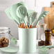 Силиконовый бирюзовый кухонный набор принадлежностей Kitchen Set 12 предметов (дерево+силикон)