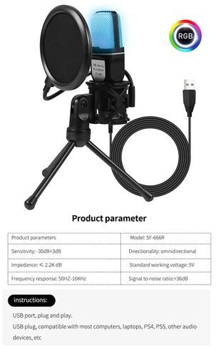 Конденсаторный микрофон Yanmai SF666R USB с RGB-подсветкой