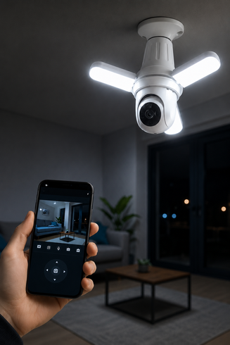 Бездротова камера-лампа E27 3MP з датчиком руху, Wi-Fi, оглядом 360&deg; V380 Pro/ Wi-Fi міні IP камера відеоспостереження в патрон із вбудованим мікрофоном та LED-підсвічуванням