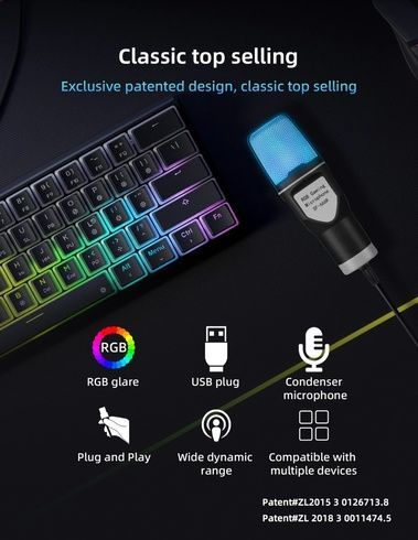 Конденсаторный микрофон Yanmai SF666R USB с RGB-подсветкой