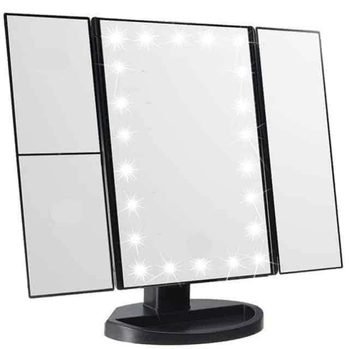 Зеркало тройное для макияжа Superstar Magnifying Mirror с LED-подсветкой прямоугольное с увеличением Черное