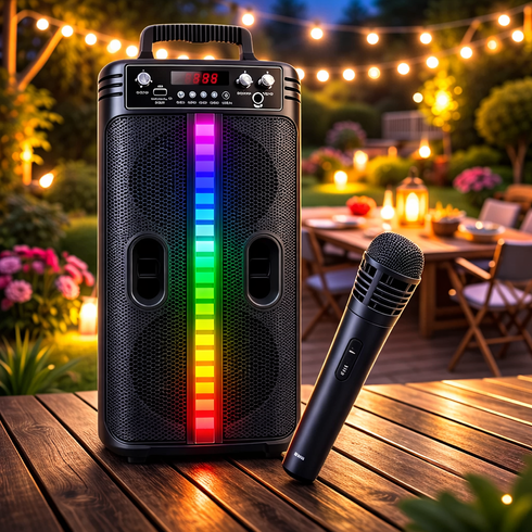Портативная беспроводная Bluetooth колонка-караоке TTD-2806 RGB-подсветка, микрофон, пульт ДУ