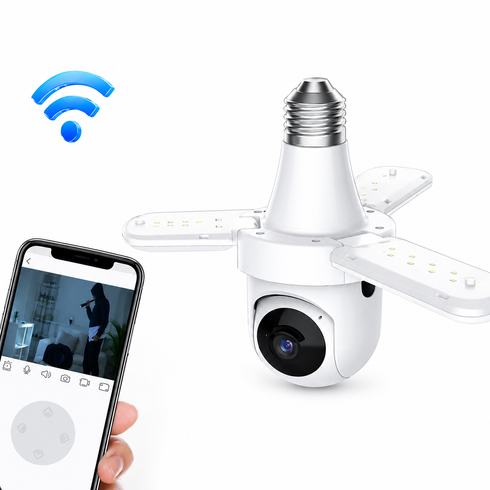 Бездротова камера-лампа E27 3MP з датчиком руху, Wi-Fi, оглядом 360&deg; V380 Pro/ Wi-Fi міні IP камера відеоспостереження в патрон із вбудованим мікрофоном та LED-підсвічуванням