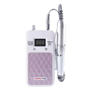 Портативный Фрезер для ногтей Nail Drill YT-928 аккумуляторный с индикатором заряда на 35 000 оборотов, Розовый