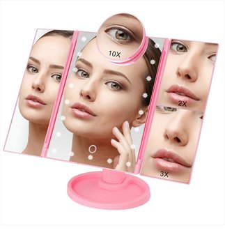 Дзеркало потрійне для макіяжу Superstar Magnifying Mirror із LED-підсвічуванням прямокутне зі збільшенням Рожеве