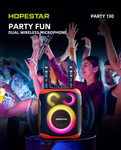 Портативная беспроводная колонка Bluetooth Hopestar Party 130 с 2 Микрофоном Караоке |120Вт, Bluetooth