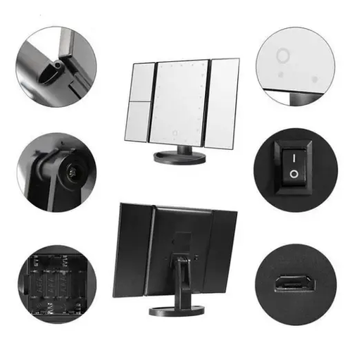 Зеркало тройное для макияжа Superstar Magnifying Mirror с LED-подсветкой прямоугольное с увеличением Розовое
