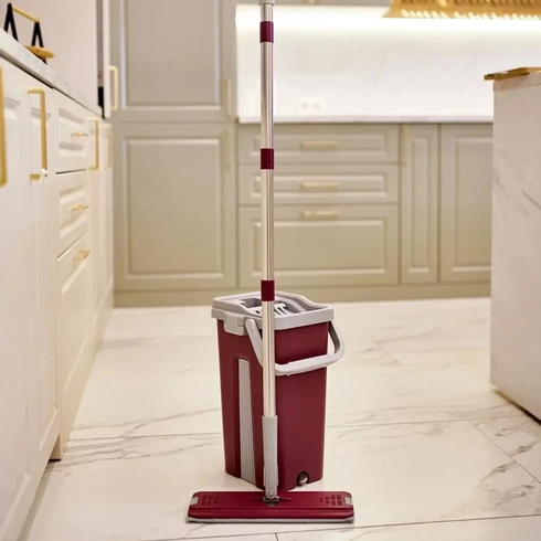 Швабра з відром 11л з автоматичним віджиманням / Комплект для прибирання швабра ледар і відро Бордо