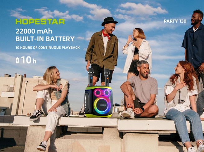 Портативная беспроводная колонка Bluetooth Hopestar Party 130 с 2 Микрофоном Караоке |120Вт, Bluetooth