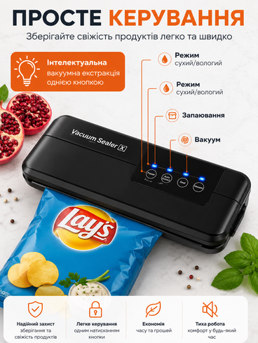 Вакууматор для еды Vacuum Sealer X GY-F973 / Вакуумный упаковщик 110W 60 кПа + пакеты