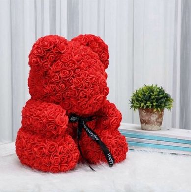Ведмедик з троянд у подарунковій коробці 25 см ЧЕРВОНИЙ