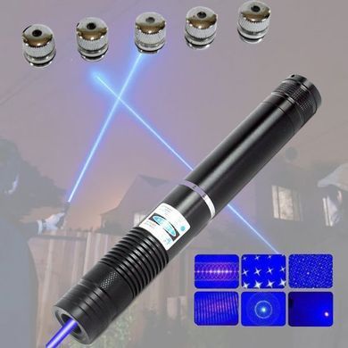 Лазерна указка (лазерний вказівник) 10000МВт синя з насадками Laser Blue YXB 008, Черный