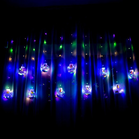 Светодиодная новогодняя гирлянда штора Шарики с пультом 12 предметов Синий
