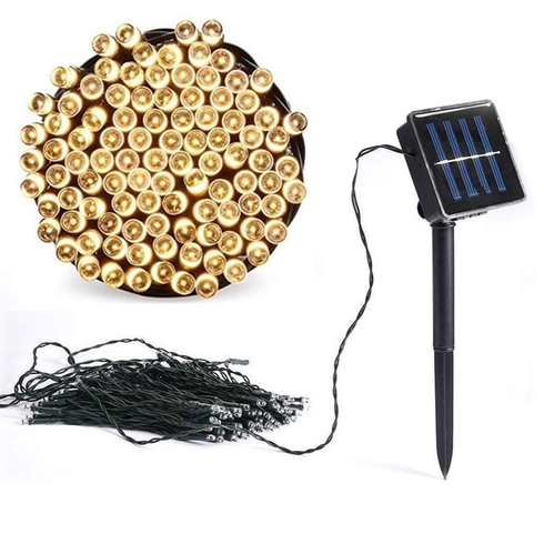 Гірлянда нитка на сонячній батареї 500 LED 50м чорний дріт жовтий